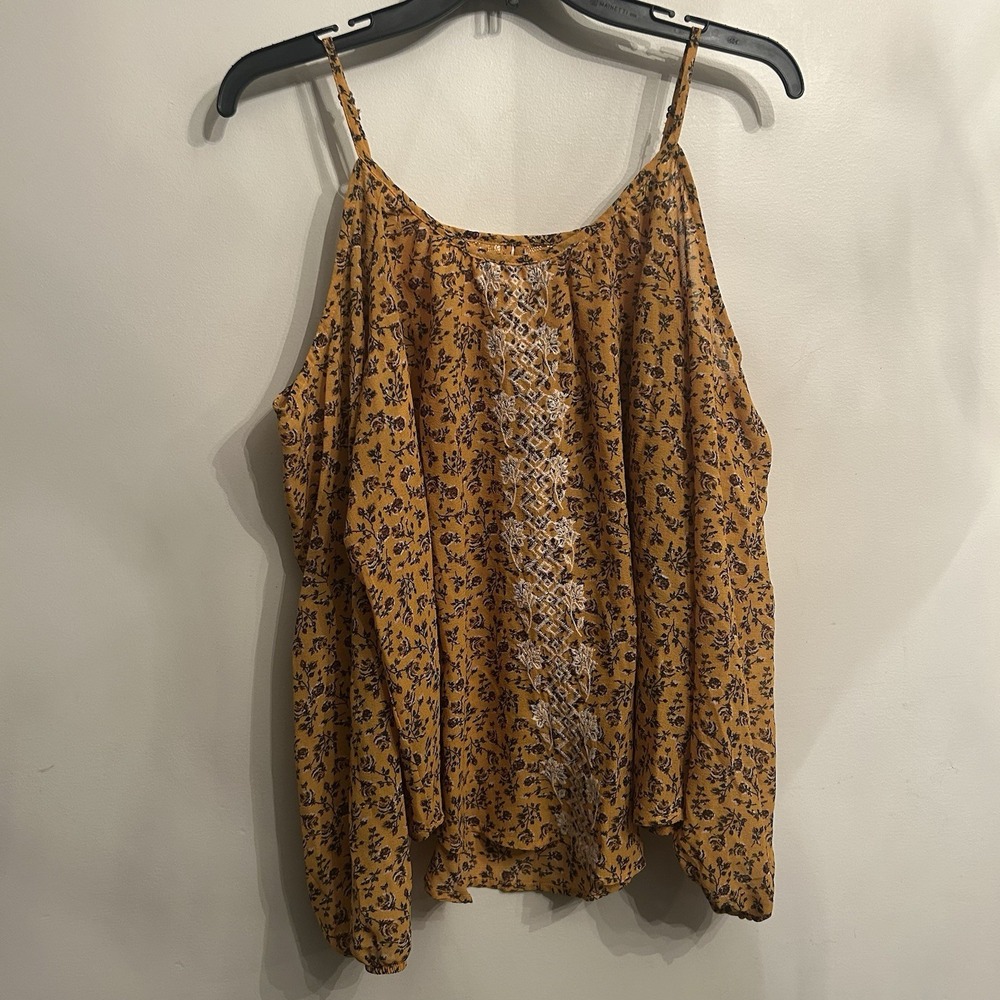 Rewind Top Cold Shoulder Yellow Floral‎ Top Lace L Boho Fairy Festival Peasant